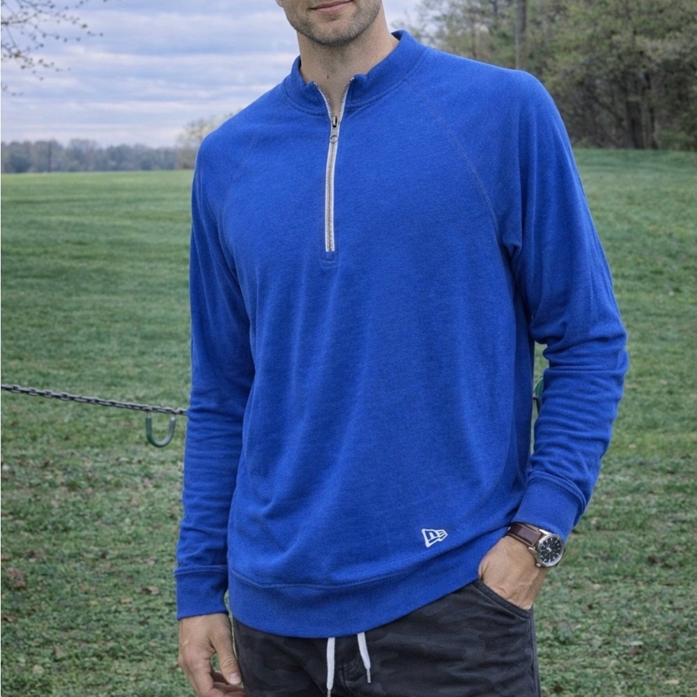 New Era 1/4 Zip Blue Pullover Sweater Warm Excellent L/S Men's Size Med